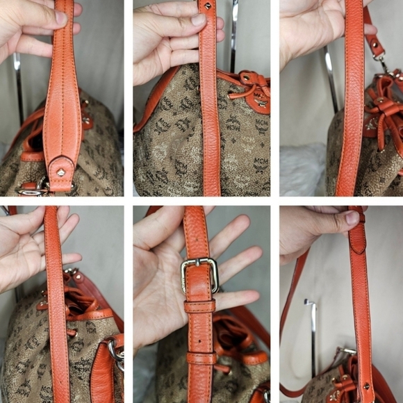 🔹MCM🔹️visetos jacquard brown orange bucket Draw String  crossbody shoulder bag - Picture 12 of 12